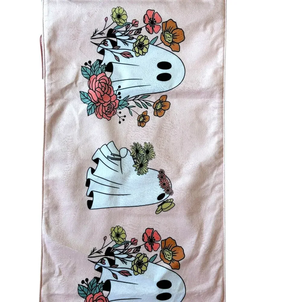 Cupcakes & Cashmere Pink Halloween Floral Ghost Table Runner 14x48 Fall NEW